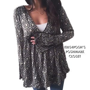 Free People Boho Print Oversized Babydoll Top